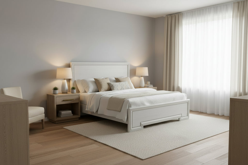 Letto con pannelli in legno bianco rustico