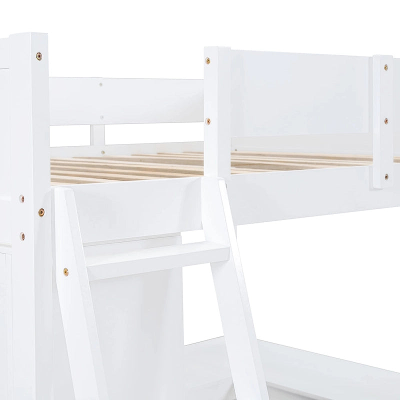 Letto a soppalco matrimoniale bianco in legno massello con scrivania e scaffale per bambini