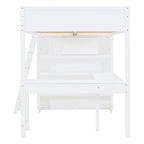Letto a soppalco matrimoniale bianco in legno massello con scrivania e scaffale per bambini