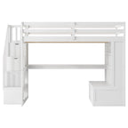 Letto a soppalco bianco in legno massello con scrivania e cassetti