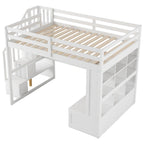 Letto a soppalco bianco in legno massello con scrivania e cassetti