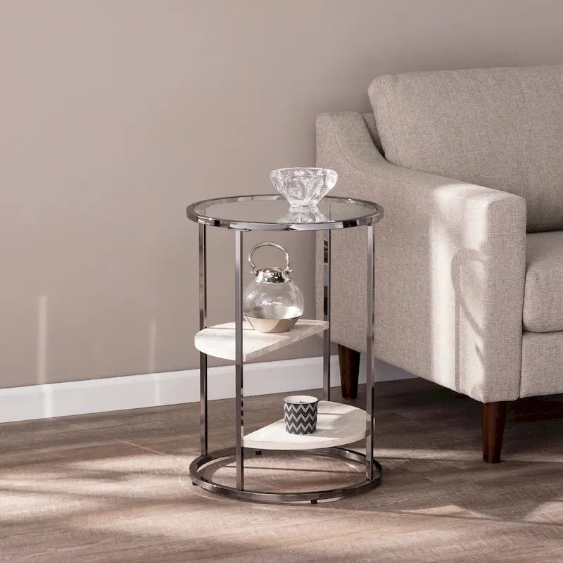   Lindale Round Side Table w/ Faux Stone