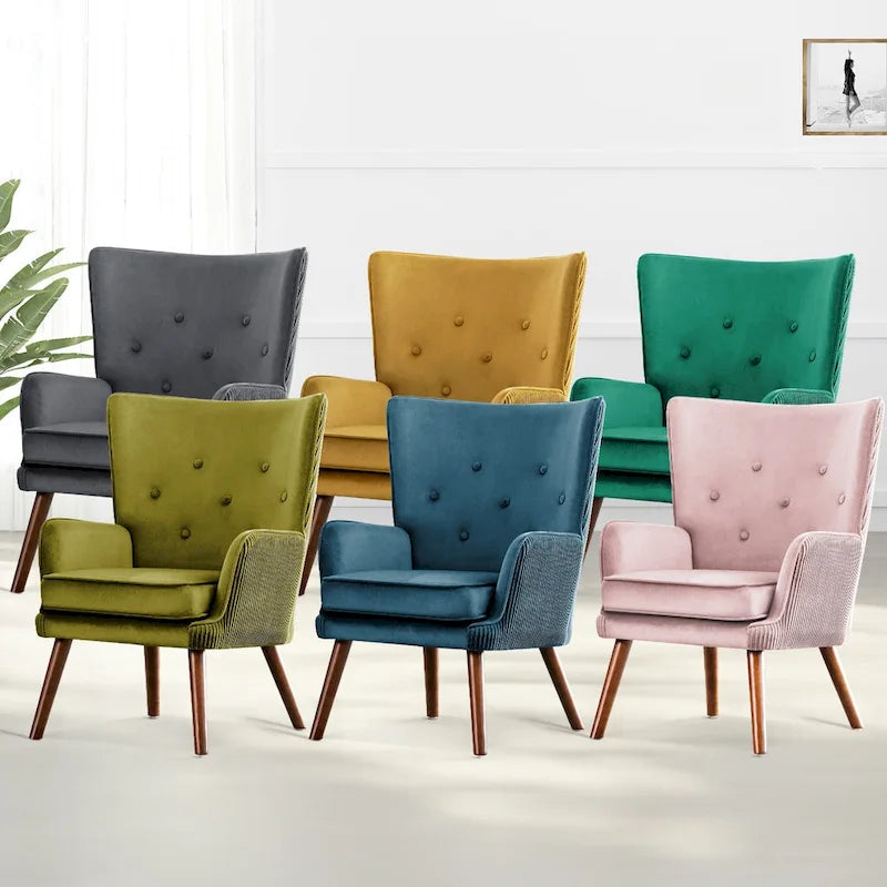 Poltrona moderna in velluto imbottita con schienale a orecchioni, set da 2 - 36,6 H x 28 L x 28,4 P