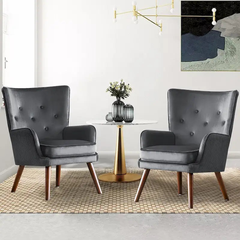 Poltrona moderna in velluto imbottita con schienale a orecchioni, set da 2 - 36,6 H x 28 L x 28,4 P