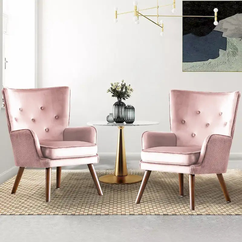 Poltrona moderna in velluto imbottita con schienale a orecchioni, set da 2 - 36,6 H x 28 L x 28,4 P