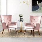 Poltrona moderna in velluto imbottita con schienale a orecchioni, set da 2 - 36,6 H x 28 L x 28,4 P