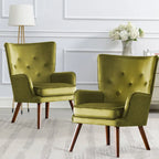 Poltrona moderna in velluto imbottita con schienale a orecchioni, set da 2 - 36,6 H x 28 L x 28,4 P