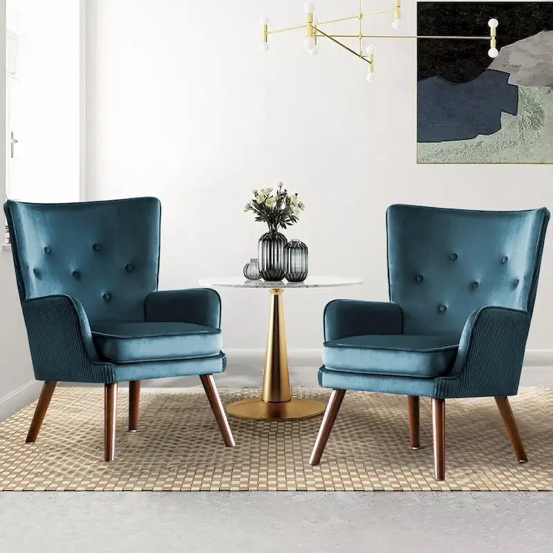 Poltrona moderna in velluto imbottita con schienale a orecchioni, set da 2 - 36,6 H x 28 L x 28,4 P