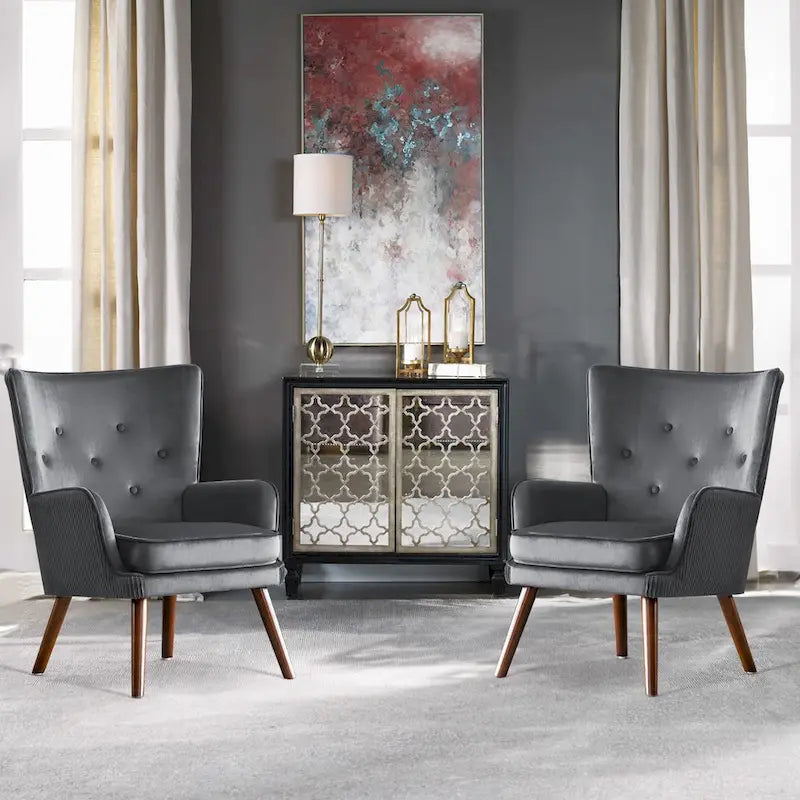 Poltrona moderna in velluto imbottita con schienale a orecchioni, set da 2 - 36,6 H x 28 L x 28,4 P