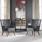 Poltrona moderna in velluto imbottita con schienale a orecchioni, set da 2 - 36,6 H x 28 L x 28,4 P