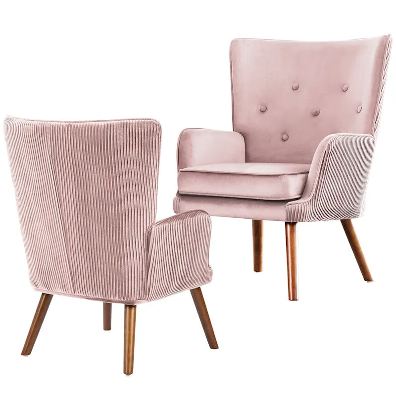Poltrona moderna in velluto imbottita con schienale a orecchioni, set da 2 - 36,6 H x 28 L x 28,4 P