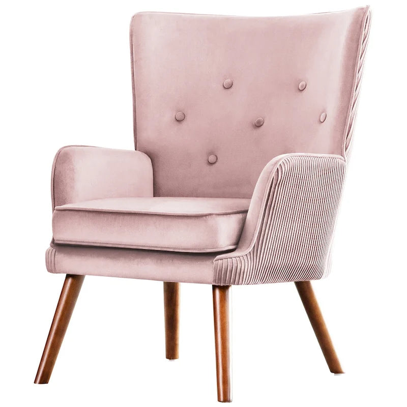Poltrona moderna in velluto imbottita con schienale a orecchioni, set da 2 - 36,6 H x 28 L x 28,4 P