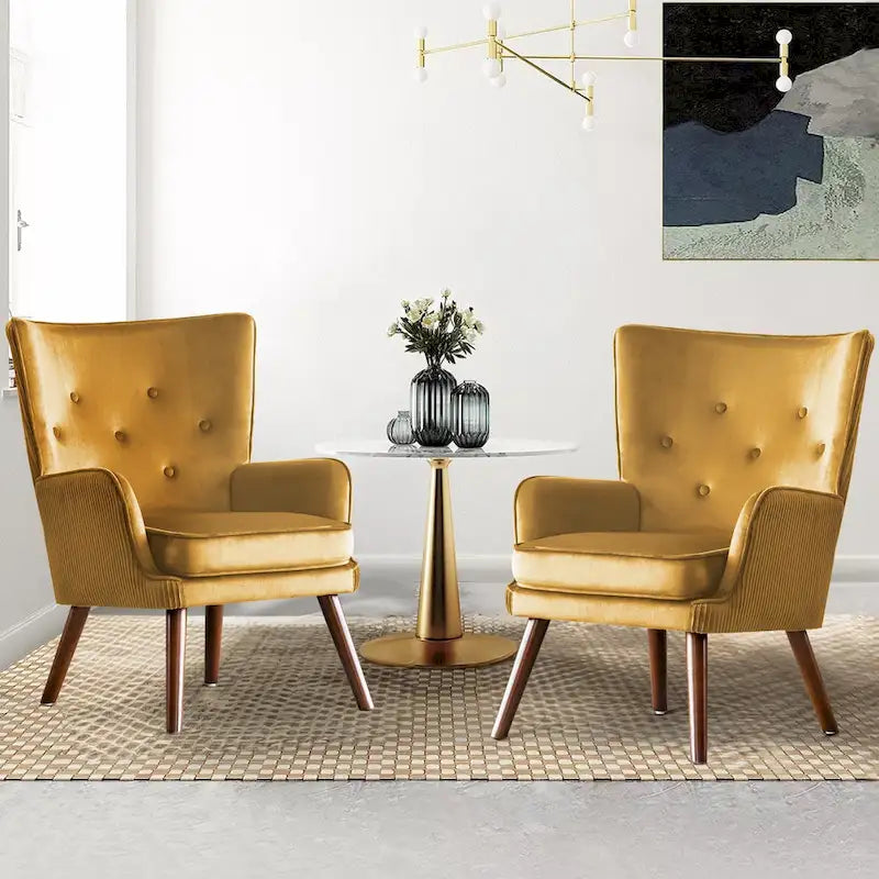 Poltrona moderna in velluto imbottita con schienale a orecchioni, set da 2 - 36,6 H x 28 L x 28,4 P