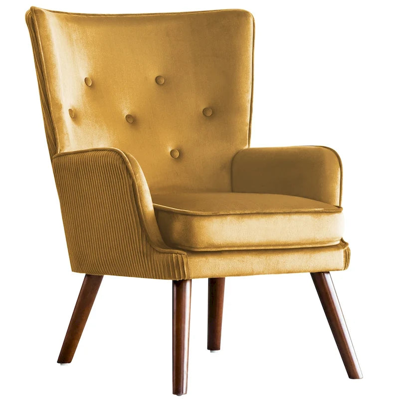 Poltrona moderna in velluto imbottita con schienale a orecchioni, set da 2 - 36,6 H x 28 L x 28,4 P