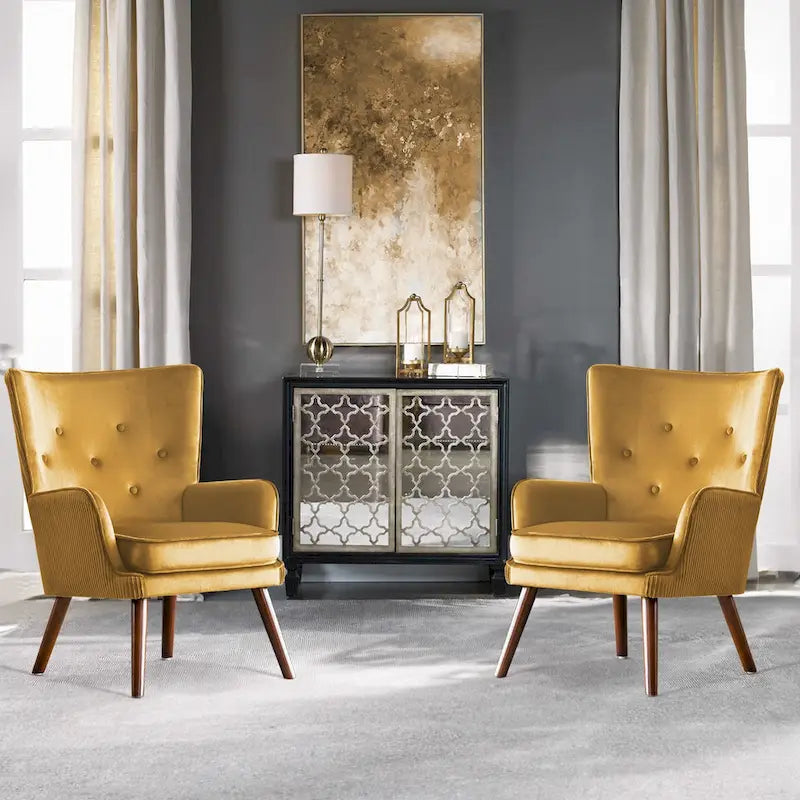 Poltrona moderna in velluto imbottita con schienale a orecchioni, set da 2 - 36,6 H x 28 L x 28,4 P