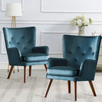 Poltrona moderna in velluto imbottita con schienale a orecchioni, set da 2 - 36,6 H x 28 L x 28,4 P