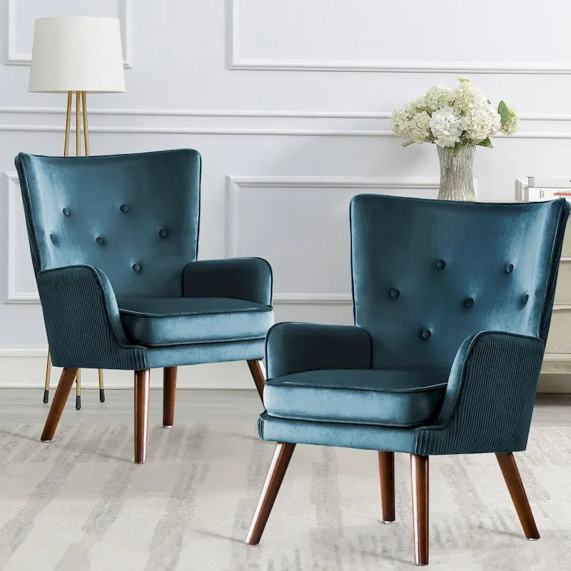 Poltrona moderna in velluto imbottita con schienale a orecchioni, set da 2 - 36,6 H x 28 L x 28,4 P