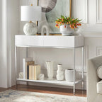  White and Chrome Metal High Gloss Console Table
