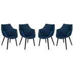 Poltrona lounge moderna trapuntata in denim a 4 pezzi con gambe in legno di faggio, sedia d'accento imbottita per soggiorno e ufficio