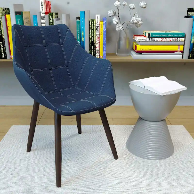 Poltrona lounge moderna trapuntata in denim a 4 pezzi con gambe in legno di faggio, sedia d'accento imbottita per soggiorno e ufficio