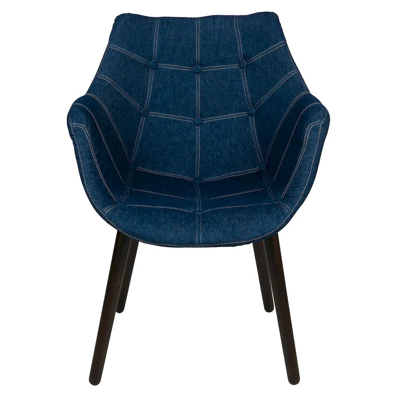 Poltrona lounge moderna trapuntata in denim a 4 pezzi con gambe in legno di faggio, sedia d'accento imbottita per soggiorno e ufficio