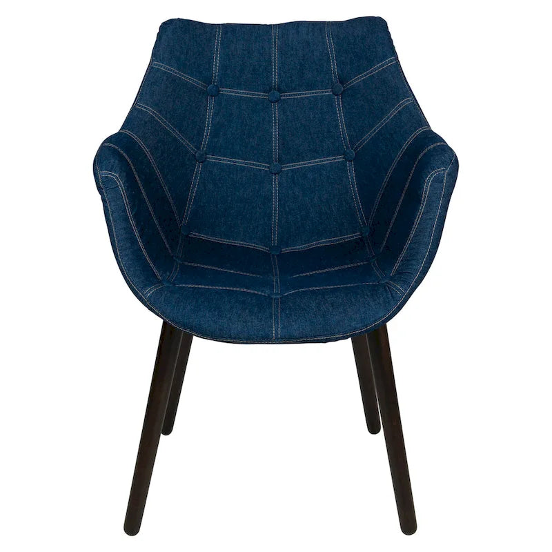 Poltrona lounge moderna trapuntata in denim a 4 pezzi con gambe in legno di faggio, sedia d'accento imbottita per soggiorno e ufficio