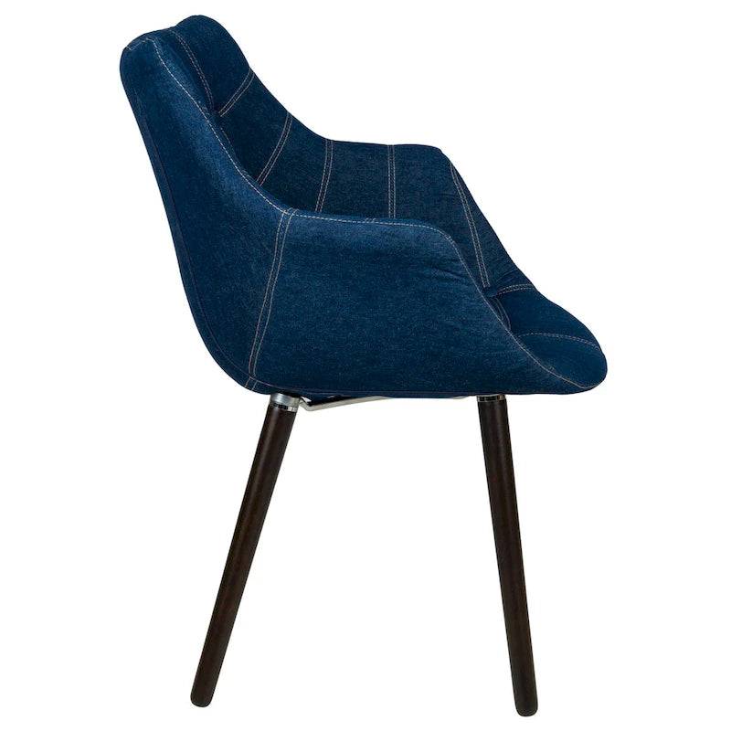 Poltrona lounge moderna trapuntata in denim a 4 pezzi con gambe in legno di faggio, sedia d'accento imbottita per soggiorno e ufficio