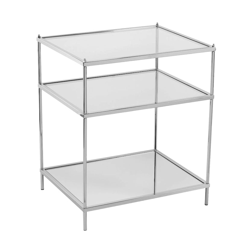   27 Silver Mirrored Glass And Iron End Table With Shelf - 22x18x26.75