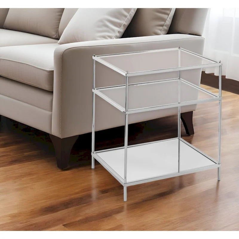 Tavolino con Ripiano in Vetro a Specchio Argento e Ferro 27 - 22x18x26.75