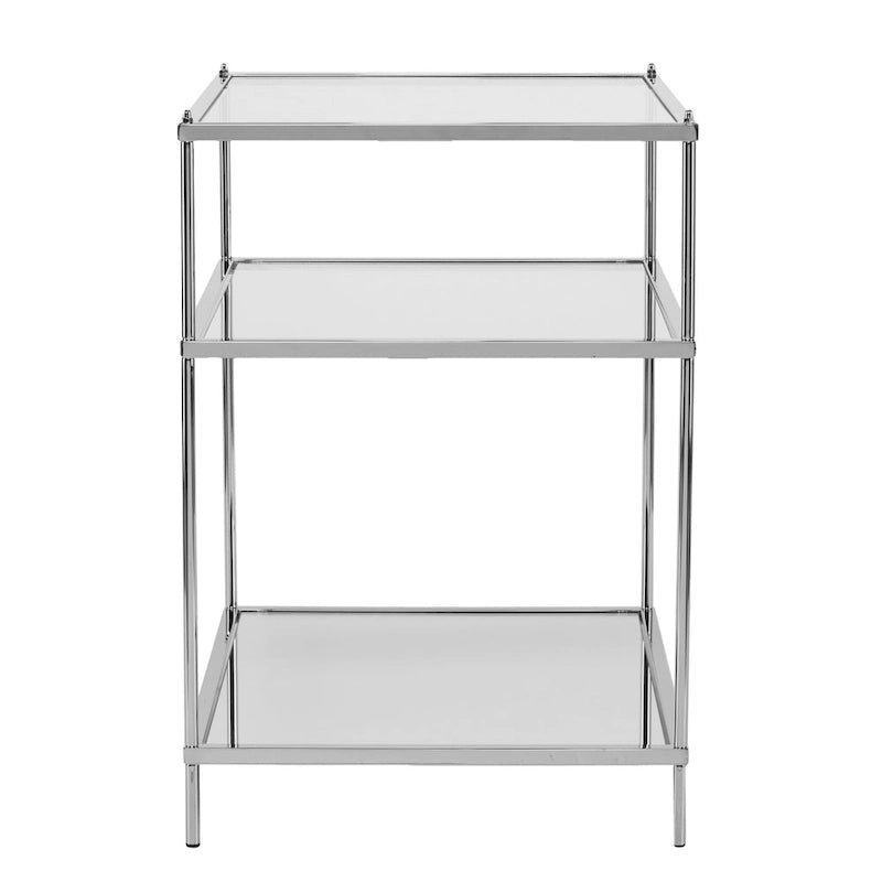 Tavolino con Ripiano in Vetro a Specchio Argento e Ferro 27 - 22x18x26.75