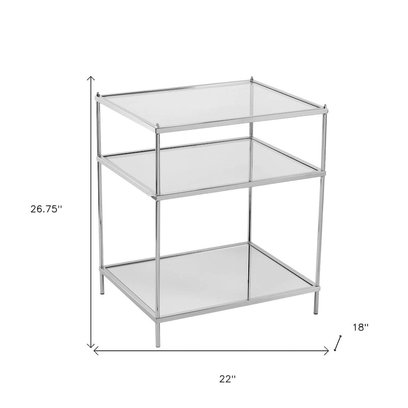 Tavolino con Ripiano in Vetro a Specchio Argento e Ferro 27 - 22x18x26.75