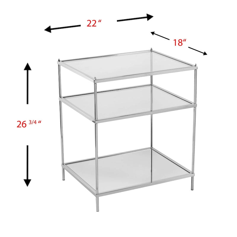 Tavolino con Ripiano in Vetro a Specchio Argento e Ferro 27 - 22x18x26.75