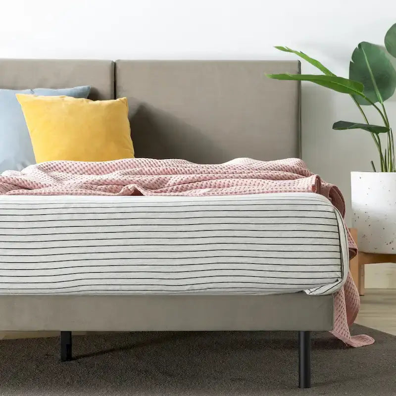 Priage by   Latte Velvet Upholstered Platform Bed Frame with Split Headboard