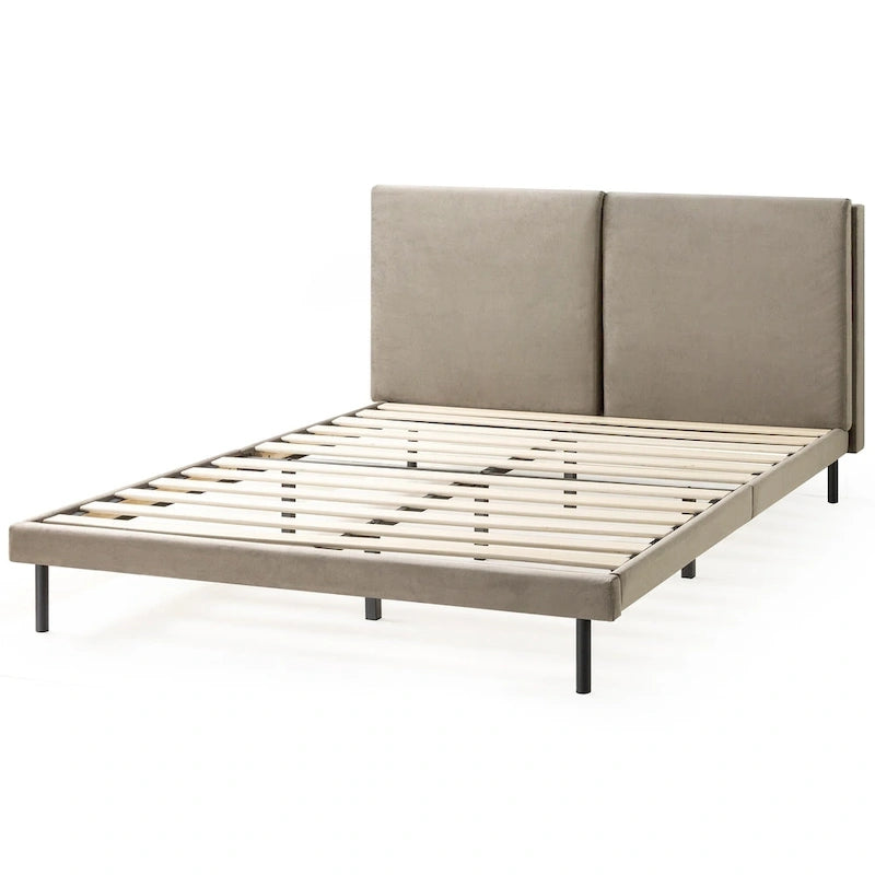 Priage by Latte Velvet - Struttura letto a piattaforma imbottita in velluto con testiera divisa