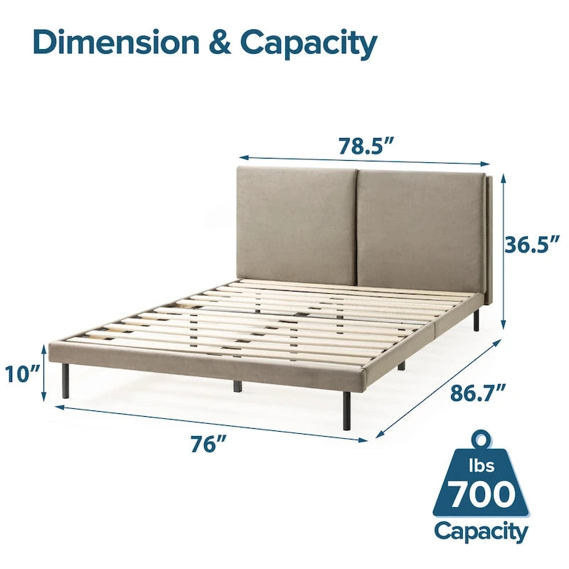 Priage by Latte Velvet - Struttura letto a piattaforma imbottita in velluto con testiera divisa
