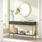   54.33 Console Table with 3 Drawers, Black Entryway Table with Storage Shelves