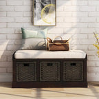   Entryway Storage Bench with 3 Removable Baskets and Cushion