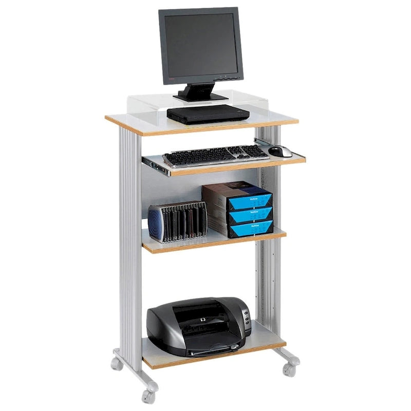Scrivania computer mobile e supporto per stampante con spazio di archiviazione