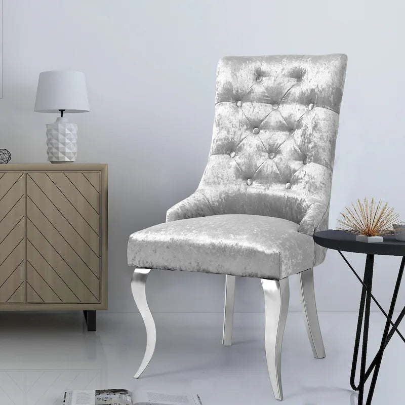 1x Sedia da pranzo in velluto trapuntato con schienale ad ali e battente a forma di leone - 22x22x42 pollici
