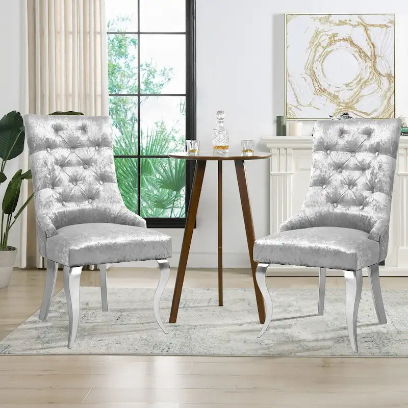 1x Sedia da pranzo in velluto trapuntato con schienale ad ali e battente a forma di leone - 22x22x42 pollici