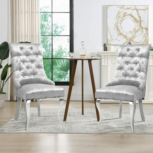1x Sedia da pranzo in velluto trapuntato con schienale ad ali e battente a forma di leone - 22x22x42 pollici