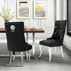 1x Sedia da pranzo in velluto trapuntato con schienale ad ali e battente a forma di leone - 22x22x42 pollici