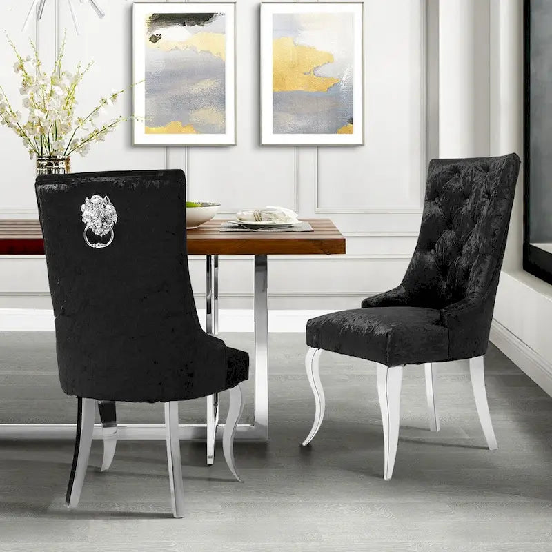 1x Sedia da pranzo in velluto trapuntato con schienale ad ali e battente a forma di leone - 22x22x42 pollici