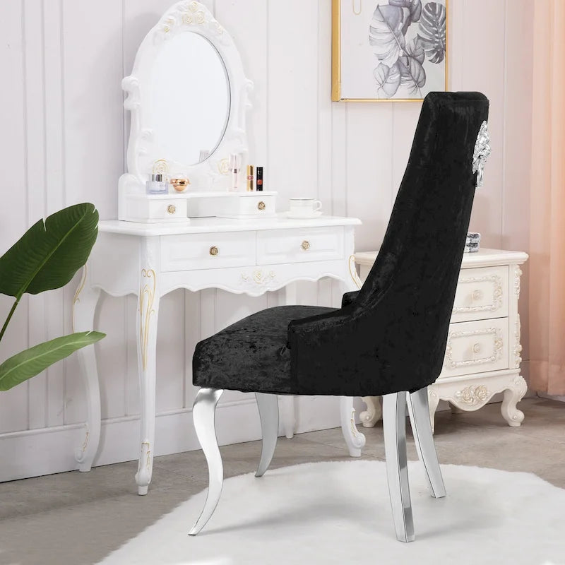 1x Sedia da pranzo in velluto trapuntato con schienale ad ali e battente a forma di leone - 22x22x42 pollici