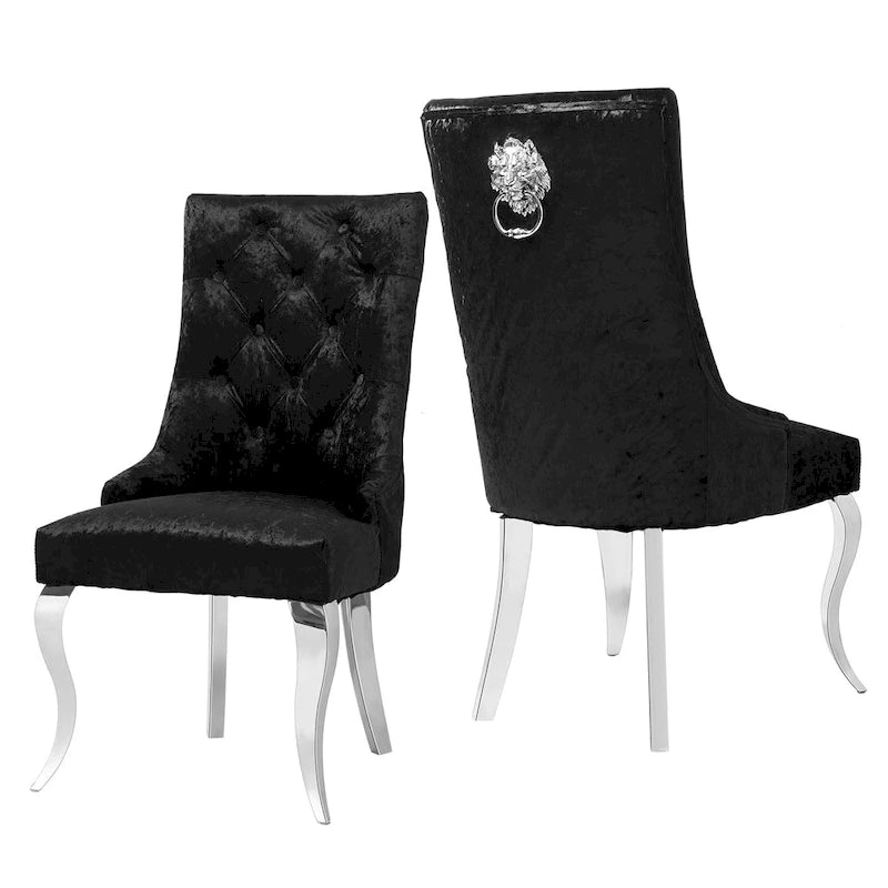 1x Sedia da pranzo in velluto trapuntato con schienale ad ali e battente a forma di leone - 22x22x42 pollici