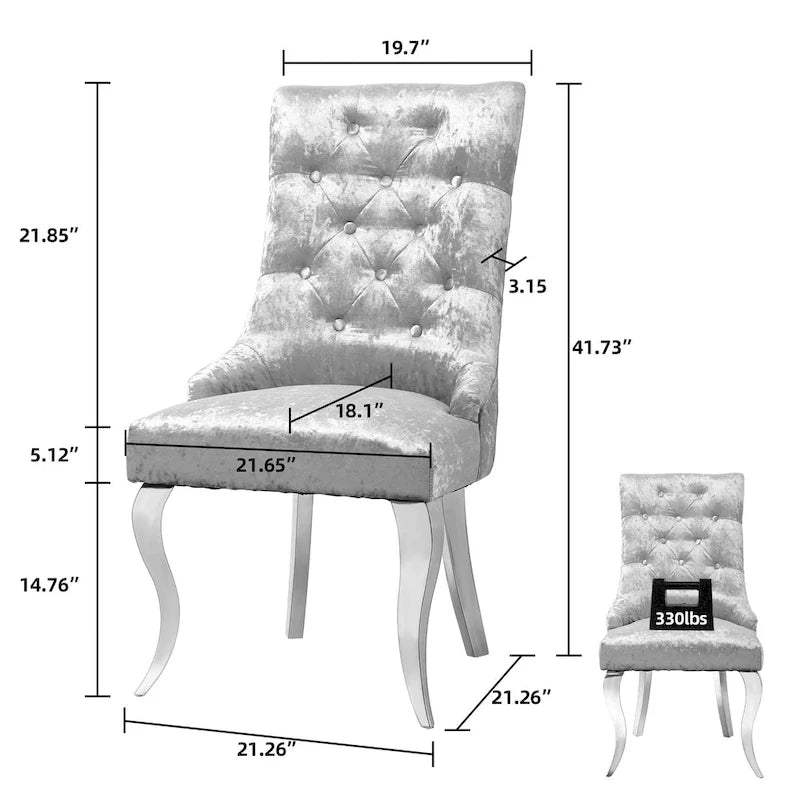 1x Sedia da pranzo in velluto trapuntato con schienale ad ali e battente a forma di leone - 22x22x42 pollici
