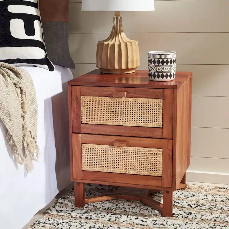   Dayana 2-Drawer Rattan Accent Table Nightstand