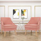Set di 2 Poltrone Accent in Velluto Sedia Singola con Legno di Gomma