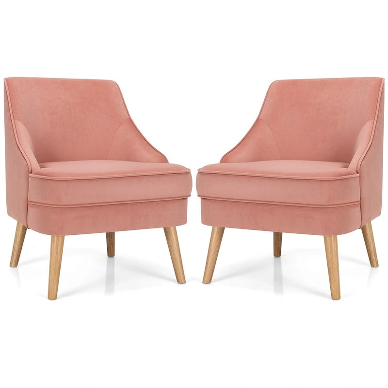 Set di 2 Poltrone Accent in Velluto Sedia Singola con Legno di Gomma