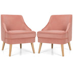 Set di 2 Poltrone Accent in Velluto Sedia Singola con Legno di Gomma